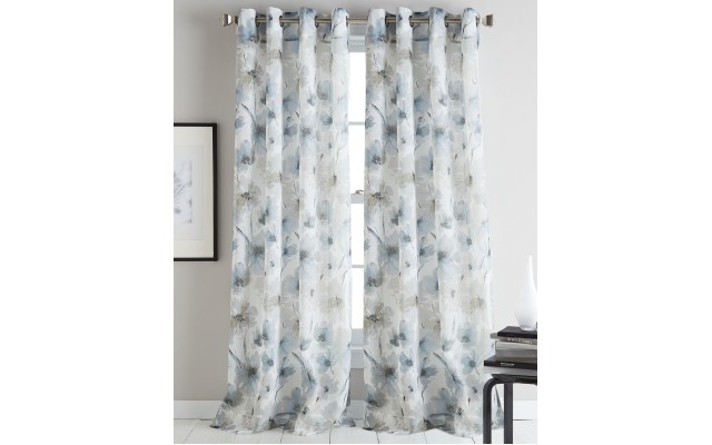  Modern Bloom Sheer Curtain Panel, Light Blue, 50×63