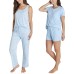  Ladies' 4-Piece Pajama Set, Blue, Medium