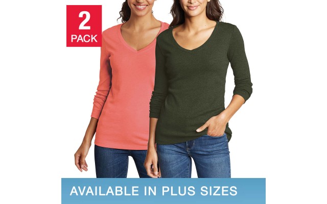  Ladies Long Sleeve Tee, 2-pack, Green, X-Small