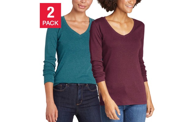  Ladies Long Sleeve Tee, 2-pack, Teal, X-Small