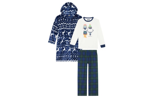 Youth 2-piece PJ Set with Robe, Reindeer, One Color, Small