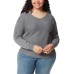 Ladies' Ribbed V-Neck Sweater, Gray, 2X