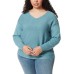  Ladies' Ribbed V-Neck Sweater, Blue, 2X