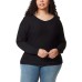  Ladies' Ribbed V-Neck Sweater, Black, 2X