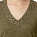  Ladies' V-Neck Lace Top, Green, Large