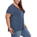  Ladies' V-Neck Lace Top, Blue, Medium