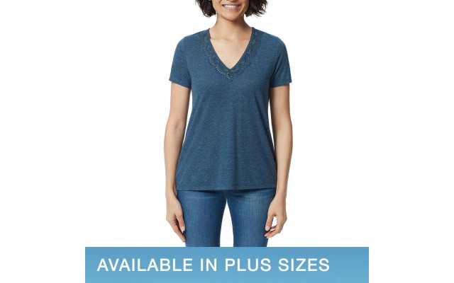  Ladies' V-Neck Lace Top, Blue, X-Small