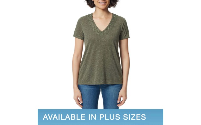  Ladies' V-Neck Lace Top, Green, XX-Large
