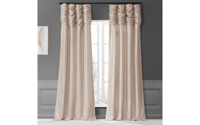 Exclusive Fabrics & Furnishings Ruched Taffeta 50″ x 108″ Curtain Panel, Antique Beige