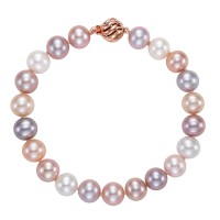 Freshwater Cultured 8-8.5mm Pink Multi Color Pearl 14kt Rose Gold Bracelet