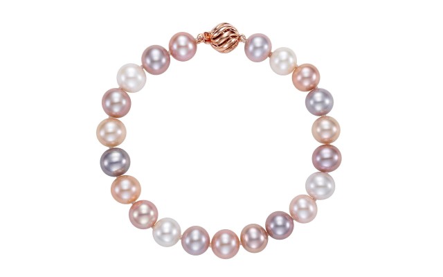 Freshwater Cultured 8-8.5mm Pink Multi Color Pearl 14kt Rose Gold Bracelet