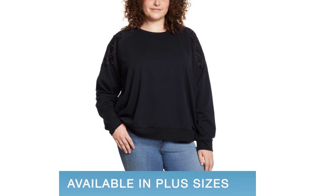  Ladies' Pullover with Lace, Black, 2X