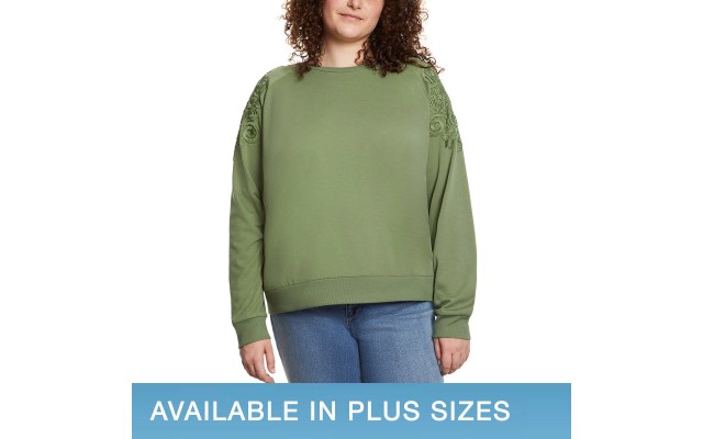 Ladies' Pullover with Lace, Green, 2X