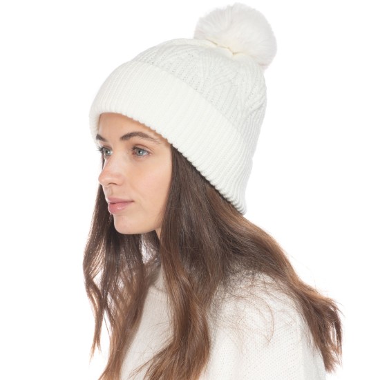  Concepts Beanie With 2 Interchangeable Poms (White, One Size)