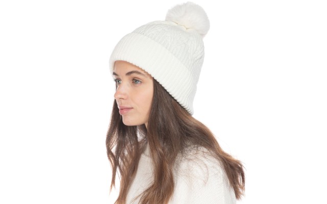  Concepts Beanie With 2 Interchangeable Poms (White, One Size)