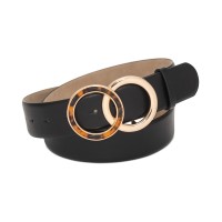 Inc Round Tortoiseshell Buckle Panel Belt, Black, Large
