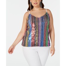 I.n.c Women's White Rainbow Sequined V Neck Party Cami Top Darkyellow