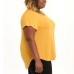  Ladies' Satin Collar Top, Yellow, 2X