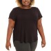  Ladies' Satin Collar Top, Black, 3X