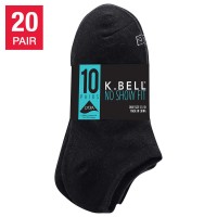 K Bell No Show Sock, 20 pair, Black, Regular