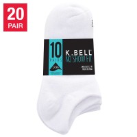 K Bell No Show Sock, 20 pair, White, Regular