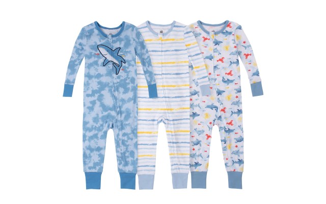 Kids Headquarters Kids' 3-pack Cotton Sleepers, Shark, One Color, 18 Months