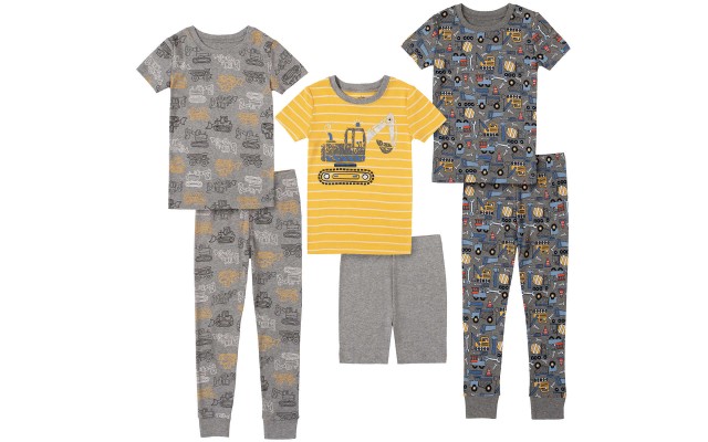 Kids Headquarters Kids' 6-piece Cotton PJ Set, Construction, One Color, 4T