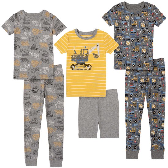 Kids Headquarters Kids' 6-piece Cotton PJ Set, Construction, One Color, 8