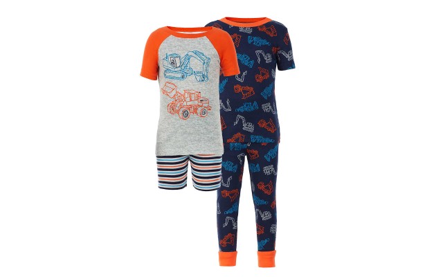  Kids' 4-piece Cotton PJ Set, Construction, One Color, 10