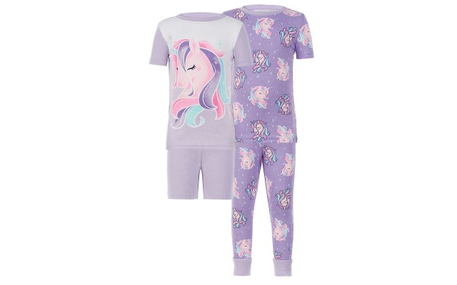  Kids' 4-piece Cotton PJ Set, Unicorn, One Color, 10