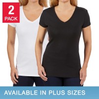 Kirkland Signature Ladies' V-Neck Tee, 2-pack, Black, Large