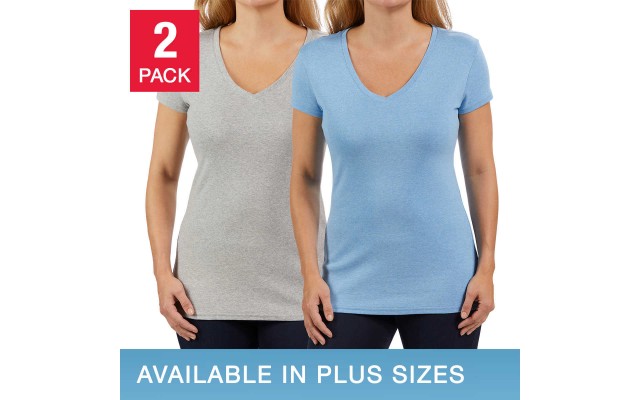  Ladies' V-Neck Tee, 2-pack, Gray, Small