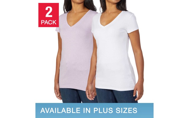  Ladies' V-Neck Tee, 2-pack, Purple, Small