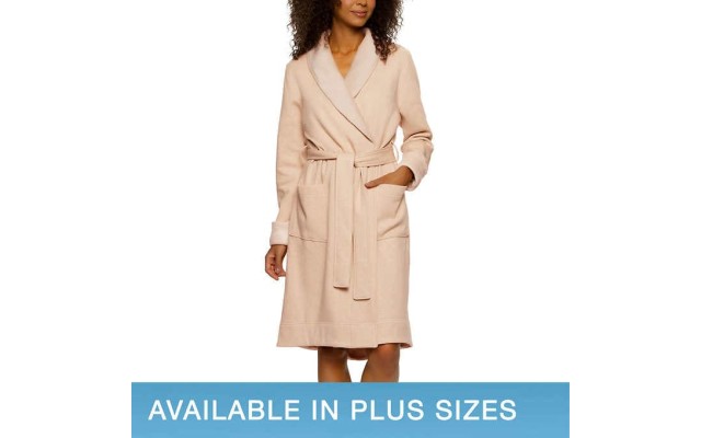  Ladies' Fleece Lined Robe, Tan, Large