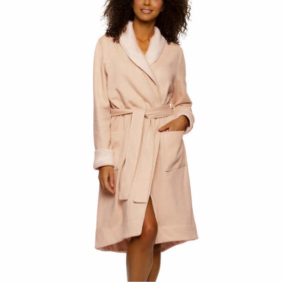  Ladies' Fleece Lined Robe, Tan, X-Large