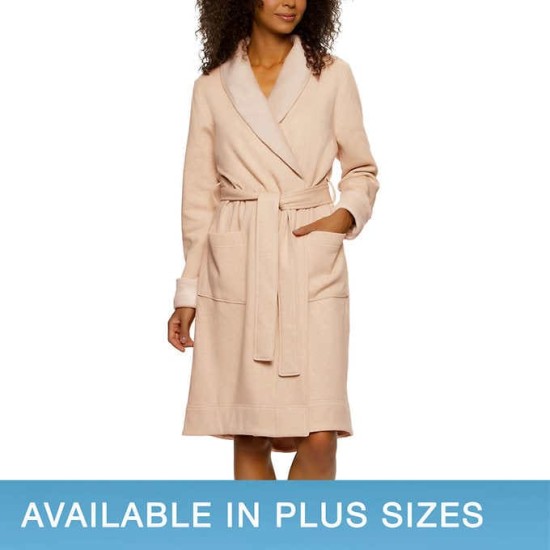  Ladies' Fleece Lined Robe, Tan, X-Large