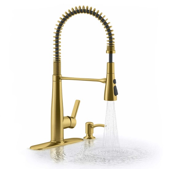  Semi-Professional Kitchen Faucet with Soap Dispenser, Gold