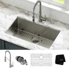 KRAUS 30″ Undermount Single Bowl Kitchen Sink with 18″ Commercial Kitchen Faucet