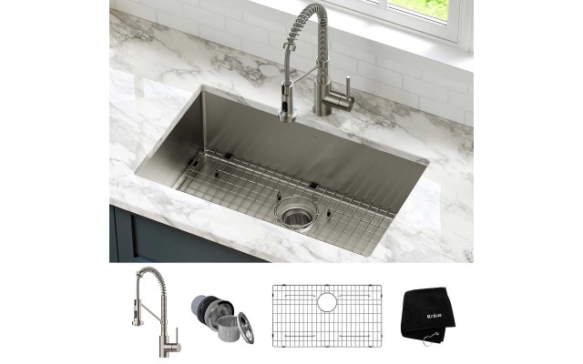  30″ Undermount Single Bowl Kitchen Sink with 18″ Commercial Kitchen Faucet