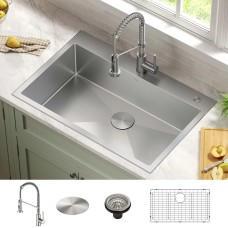 KRAUS 33″ Dual Mount Single Bowl Kitchen Sink with 18″ Commercial Kitchen Faucet