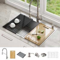 KRAUS 33″ Dual Mount Single Bowl Kitchen Sink with 22″ Commercial Kitchen Faucet