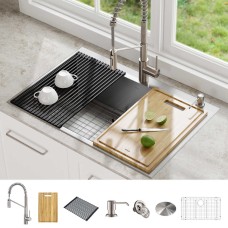 KRAUS 33″ Dual Mount Single Bowl Kitchen Sink with 22″ Commercial Kitchen Faucet