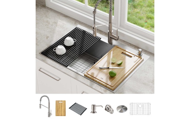  33″ Dual Mount Single Bowl Kitchen Sink with 22″ Commercial Kitchen Faucet
