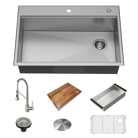  33″ Dual Mount Workstation Sink with 18″ Commercial Kitchen Faucet