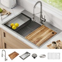 KRAUS 33″ Dual Mount Workstation Sink with 18″ Commercial Kitchen Faucet