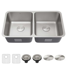 KRAUS 33″ Undermount 16 Gauge Stainless Steel Double Bowl Kitchen Sink