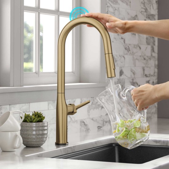  Tall Modern Single-Handle Touch Kitchen Sink Faucet with Pull Down Sprayer, Gold