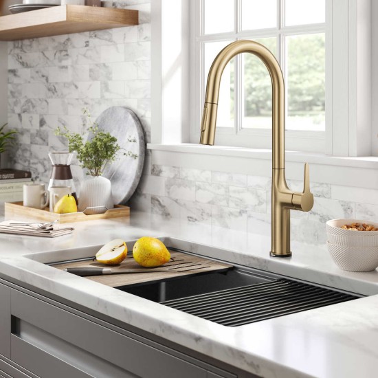  Tall Modern Single-Handle Touch Kitchen Sink Faucet with Pull Down Sprayer, Gold