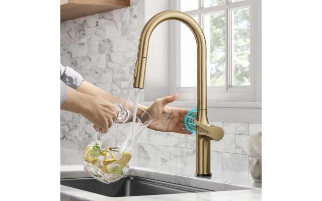  Tall Modern Single-Handle Touch Kitchen Sink Faucet with Pull Down Sprayer, Gold