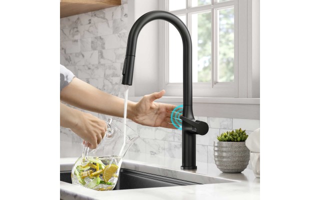  Tall Modern Single-Handle Touch Kitchen Sink Faucet with Pull Down Sprayer, Matte Black